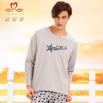 康妮雅秋冬家居服新款 <em>男士全棉</em>圆领<em>长袖</em>几何