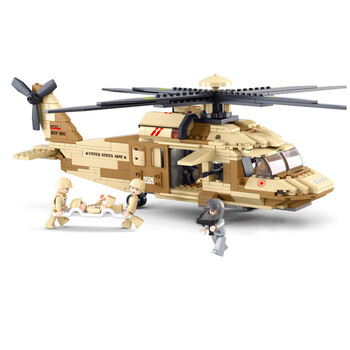 新款 小鲁班乐高式拼装益智玩具439片黑鹰直升