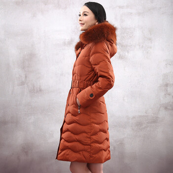 YAYA鸭鸭羽绒服 加长款女款长款大毛领90%鸭