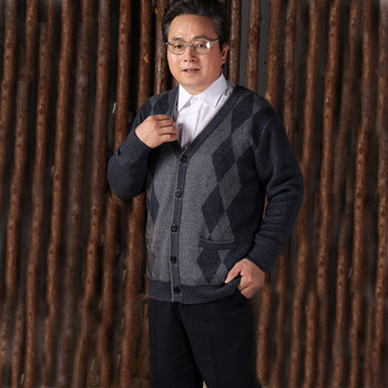 伊绒奇秋冬新款羊毛衫男装中<em>老年开衫男老年</em>毛