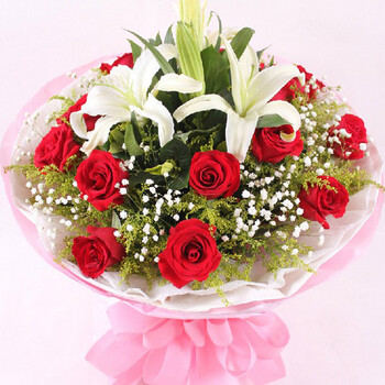 朵美全国鲜花快递 33支<em>玫瑰花</em>搭配百合花<em>生日</em>