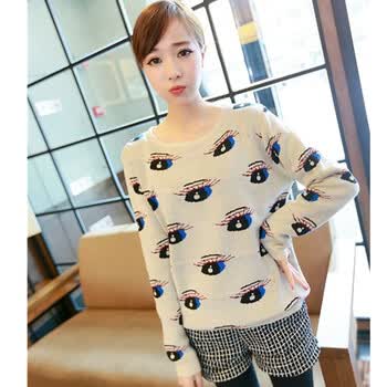 涌进 2014新款时尚韩版<em>女装</em>眼睛提花套头<em>毛衣</em>