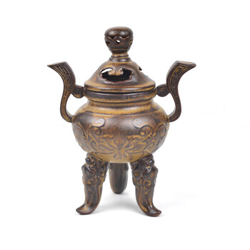 水<em>善品</em> 三脚鼎熏香炉 手工陶瓷仿古铜镂空檀香