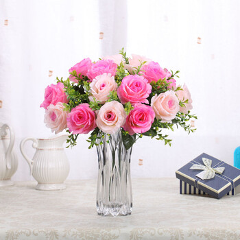 
                                        【畅宁】仿真花 18头雅兰玫1束（不含瓶）假花装饰花瓶塑料花绢花干花家居装饰品摆件客厅 (深粉+浅粉)1束                