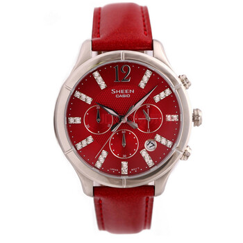 casio sheen系列石英圆形表盘皮带潮流时尚女士手表 she-5020l-4价格