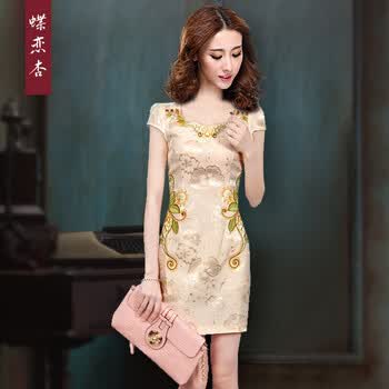 2014新款<em>女装</em>旗袍裙夏装时尚改良复古修身日