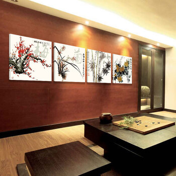 
                                        优柯 梅兰竹菊客厅装饰画国画中国风传统古典无框画四联幅 25mm50*50cm(1套)                