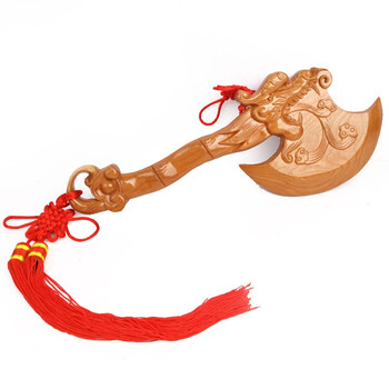 风水阁 桃木斧子挂件搬家睚眦龙头斧头饰品镇