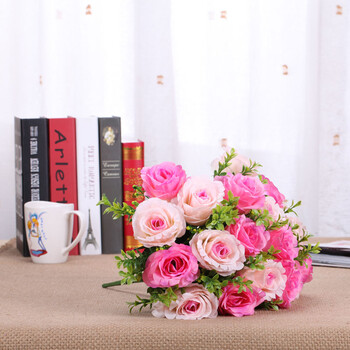 
                                        【畅宁】仿真花 18头雅兰玫1束（不含瓶）假花装饰花瓶塑料花绢花干花家居装饰品摆件客厅 (深粉+浅粉)1束                