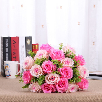 
                                        【畅宁】仿真花 18头雅兰玫1束（不含瓶）假花装饰花瓶塑料花绢花干花家居装饰品摆件客厅 (深粉+浅粉)1束                