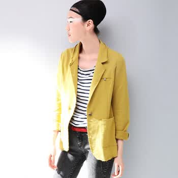 初语2014<em>春季</em>新品 长袖单排扣中长款<em>小西装女</em>