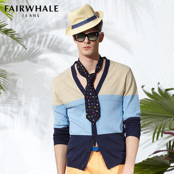 C <em>马克华菲</em>男装2014春装新款男士毛衣拼接长