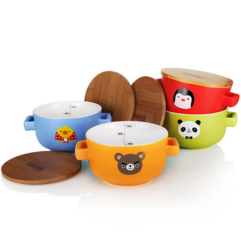 悠家良品 悠家四宝双耳泡面杯子 带盖陶瓷大号泡面碗饭碗 创意马克杯750ml 大良