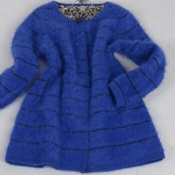 欧美范<em>加厚</em>长毛貂绒开衫<em>女款</em>中<em>长款</em>女士<em>毛衣</em>外