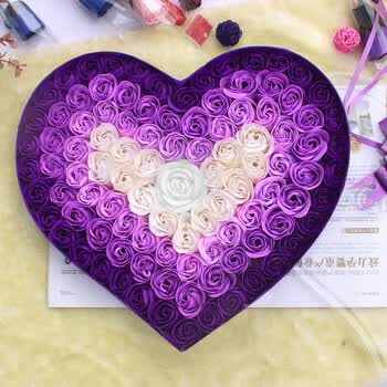 礼无忧 七彩灯紫色香皂玫瑰花<em>礼盒</em> 生日<em>礼物</em>送