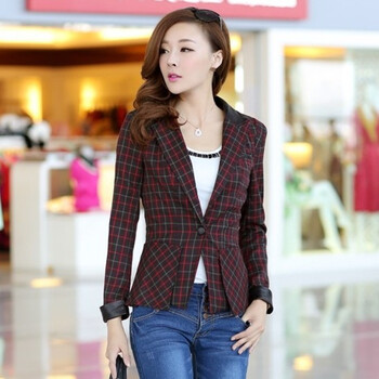 MYFAITH-53 2014春装韩版修身磨毛棉格配皮