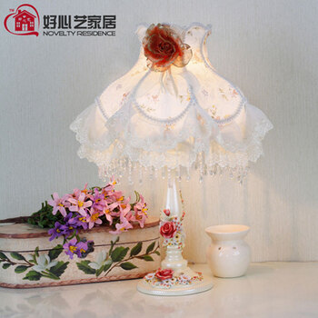 
                                        好心艺时尚田园台灯卧室床头灯具 创意台灯 客厅复古婚庆装饰护眼灯玫瑰蕾丝布艺灯饰 D21002调光                