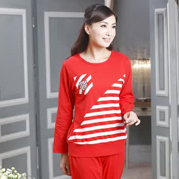 多拉美2013新款秋冬条纹情侣<em>睡衣纯棉</em>长袖女