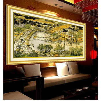 
                                                            KS十字绣官方旗舰店客厅新款珍藏大画风景清明上河图系列1.5米6米22米定制酒店大幅风水线绣 【白色底布】8400全卷600X73CM6.0米版 用三股棉线绣                