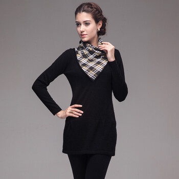 HGE2036带围巾英文裙长\/黑色小组,HGE2036