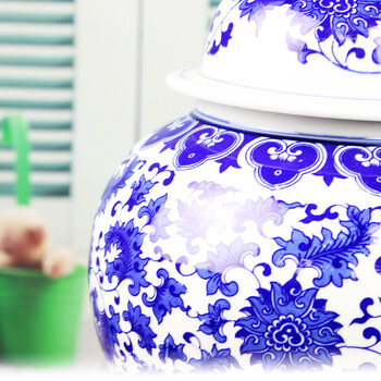 欢畅 景德镇陶瓷 青花缠枝鱼尾花瓶  家居工艺品摆件 装饰摆件 家居花瓶摆件aj262 将军罐