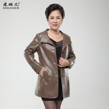 海宁<em>中老年</em>皮衣<em>女装</em> 中年妈妈装中<em>长款</em>外套真