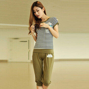 罗密欧2014夏季新款<em>少女装</em>短袖七分裤条纹休