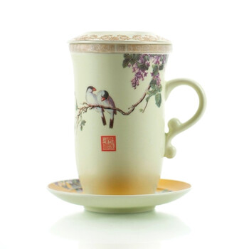 思喜 描金粉彩日用陶瓷办公水杯 茶杯 情侣对杯 满园春色
