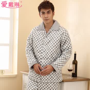 爱戴琳家居服男冬加厚夹棉睡衣秋冬珊瑚绒夹棉