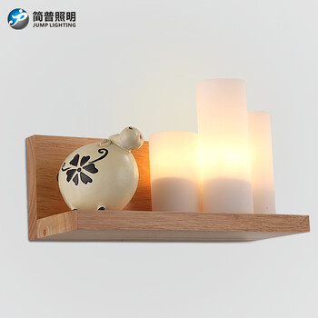 简普现代宜家家居家装灯具装饰灯壁灯简约宜家卧室床头温馨壁灯阳台过道创意橡木个性搁板壁灯 灯罩右边 带3瓦LED光源