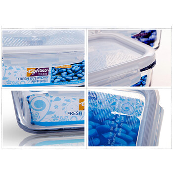 
                                        青苹果玻璃饭盒微波炉专用保鲜盒便当盒 长款380ml                