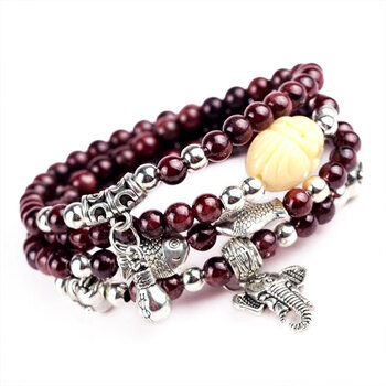 风水阁 开光纯天然酒红石榴石佛珠手链毛衣链