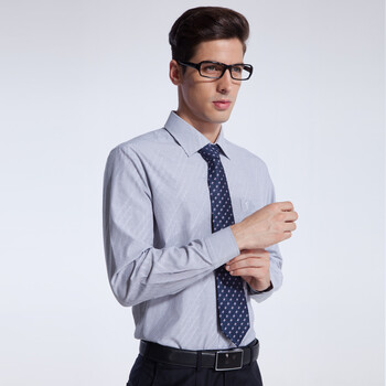 才子男装(TRIES)2013秋冬新品 男士经典百搭细格衬衫提花修身长袖正装衬衫 灰色 38【价格 报价 正品 评价】 - 商旗网(SH7.COM)