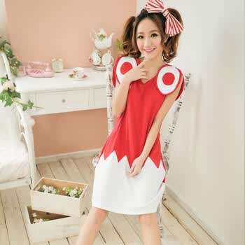 夏季可爱<em>少女睡衣</em>大眼睛套装纯棉女无袖睡裙背