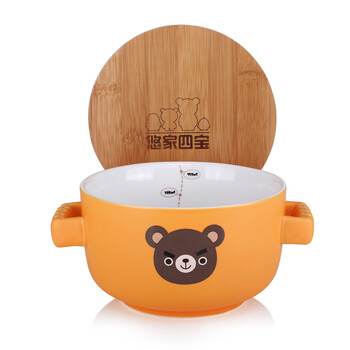 悠家良品 悠家四宝双耳泡面杯子 带盖陶瓷大号泡面碗饭碗 创意马克杯750ml 大良