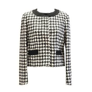 Prada 普拉达 <em>女士</em>羊毛<em>圆领</em>长袖暗扣千鸟格外