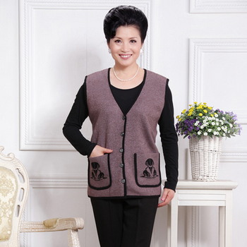 中老年羊绒衫<em>女式</em>圆领<em>开衫</em>秋冬装新款<em>坎肩</em>型加