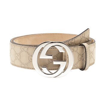 <em>Gucci古驰女士腰带</em>银色双G扣米色带身11498