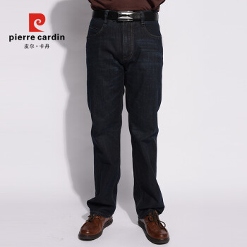 皮尔卡丹高档长裤子中年直筒深黑色多口袋