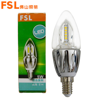 佛山照明 fsl led灯泡 节能灯具 尖泡 5W e14小螺口 百合系列 黄光