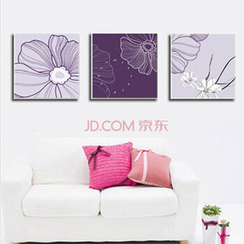 红兔子 创意木质三联画 挂钟挂画 无框画挂钟 简约花形 静音扫描 AJH42
