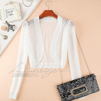 夏季<em>百搭</em>小披肩小坎肩<em>长袖镂空</em>网纱蕾丝<em>短款</em>小