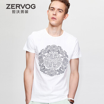 zervog 哲沃 2015男装短袖t恤 潮男休闲纯棉t恤 夏装 白 m...