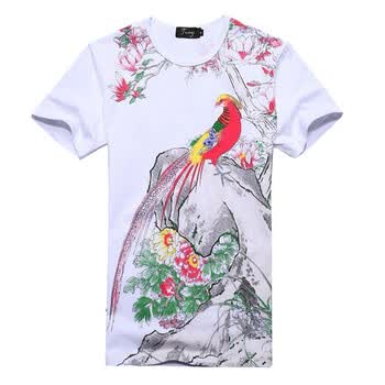 TUOYI拓一新款印花图案男短袖纯棉修身圆领T恤2HC803 白色 XXXL