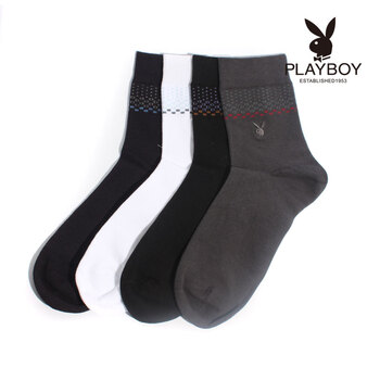 PLAYBOY 花花公子 男士条纹纯棉透气排汗休闲中统袜子四色可选2155 黑色 均码