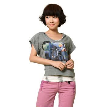 Basic House 百家好夏装 女款潮流喷绘T恤HLTS325Z 蓝色 160/66A/M