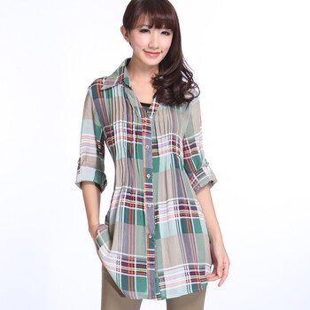 qiustyle2012新款春装修身女款休闲立领女士衬衫11103 清新绿 XXXXL