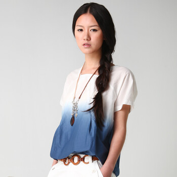 伊思君凯 ESBACK 2012夏款女装渐变短袖衫纯棉时尚个性薄款短袖T恤 1500330SCX204 蓝色 L