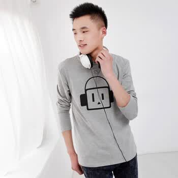 AMH 韩国2012夏装新款男装韩版圆领卡通宽松常规袖长袖T恤NN2040 浅灰色 L
