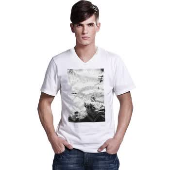 LOVINJK 2012夏季新款 时尚指南针图案印花短袖T恤 男士圆领潮牌胶印男tee T030 黑色 XXL